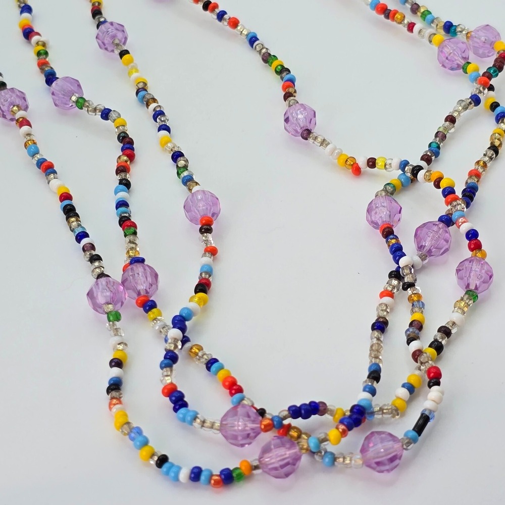 Boho Seed Bead‎ Long Layered Necklace Multicolor Purple Festival Hippie